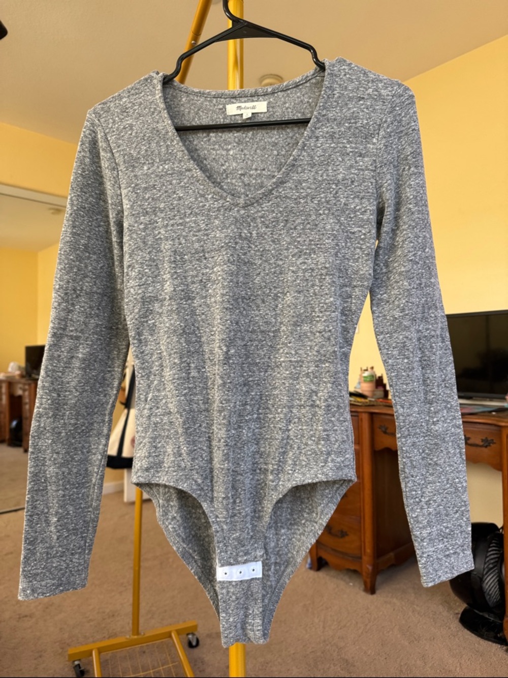 Madewell Gray Heather V-Neck Long Sleeve Bodysuit